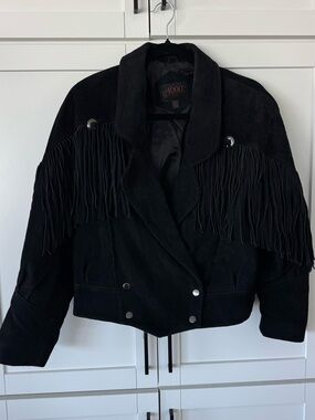 Vintage Black Leather Fringe Jacket G4000